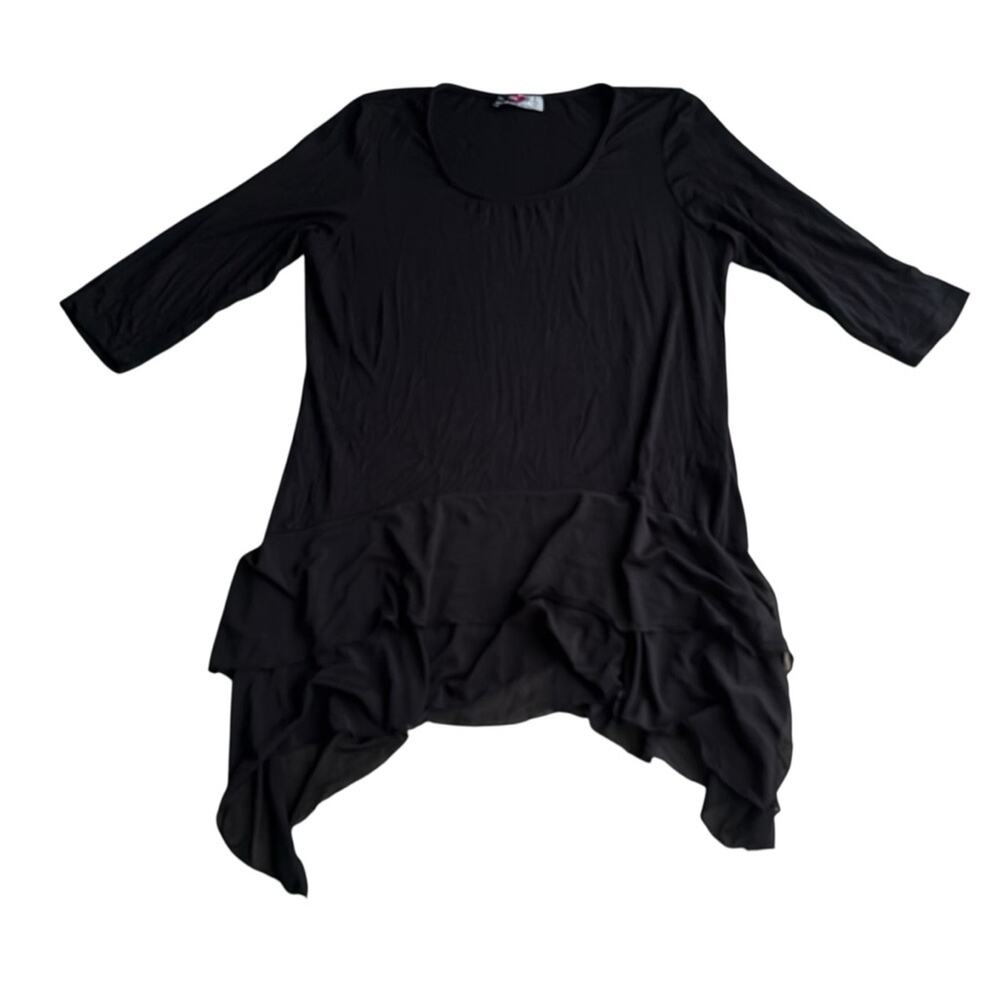 Elegant Black Asymmetrical Women's Tunic mesh bottom